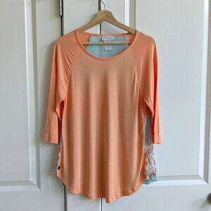 NWOT Soft Surroundings Tunic S Peach Pastel Sheer Back Soft Rayon Lagenlook Top